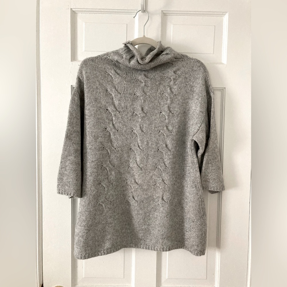 J. Jill cable knit crop sleeve grey sweater M petite